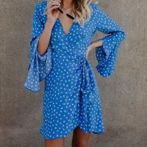 Vici Dolls Olivaceous blue floral wrap dress SMALL